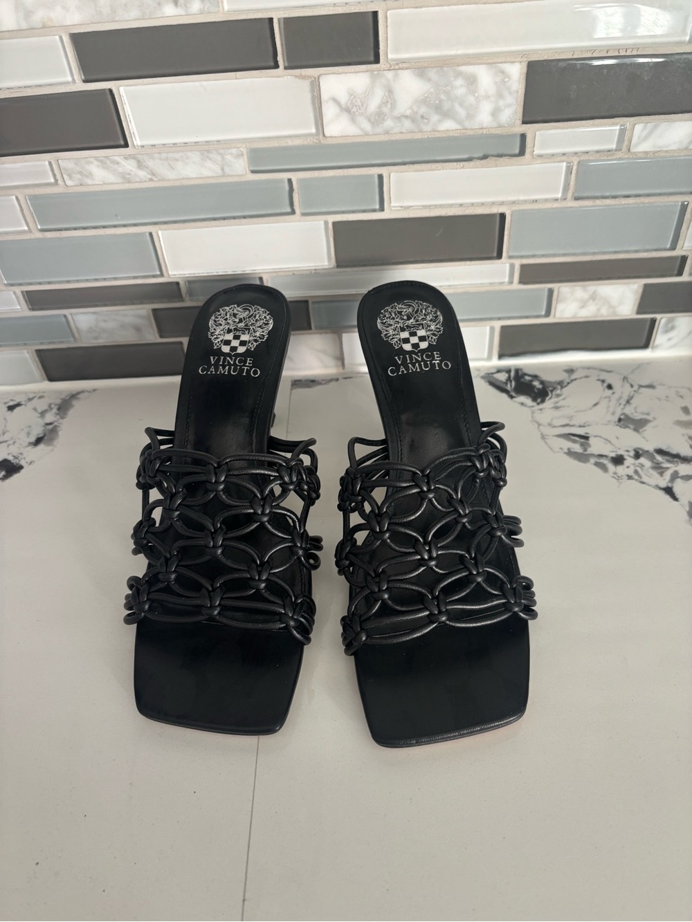Vince Camuto Black Knotted Mule Sandals